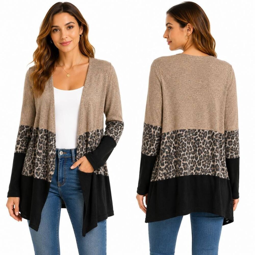 Daytrip S Leopard Colorblock Open Cardigan